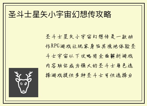 圣斗士星矢小宇宙幻想传攻略